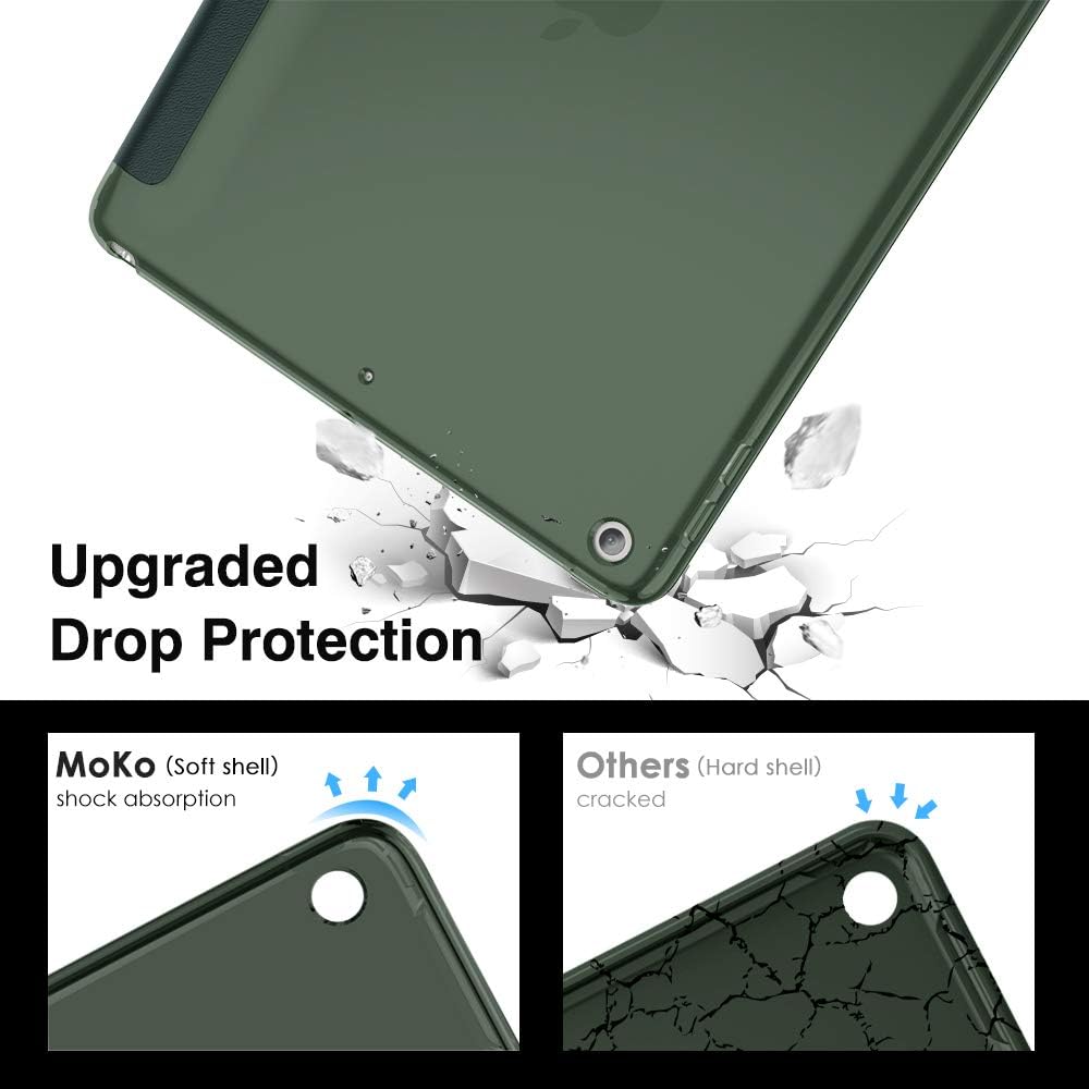 MoKo – Funda compatible con iPad 2019, fina, ligera, inteligente, carcasa, cubierta de soporte con protector trasero traslúcido esmerilado