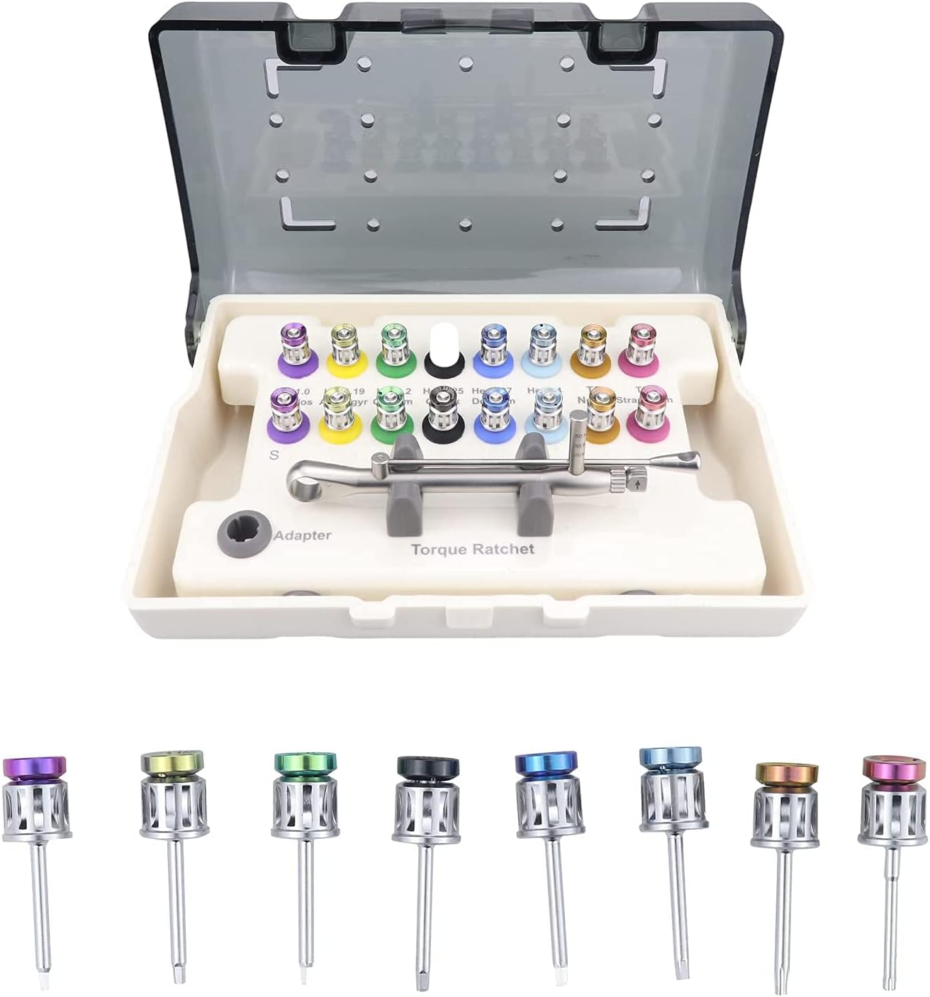Kit de herramientas de reparación de destornilladores de implante universal global, kit de prótesis colorido, llave dinamométrica, 16 piezas para un