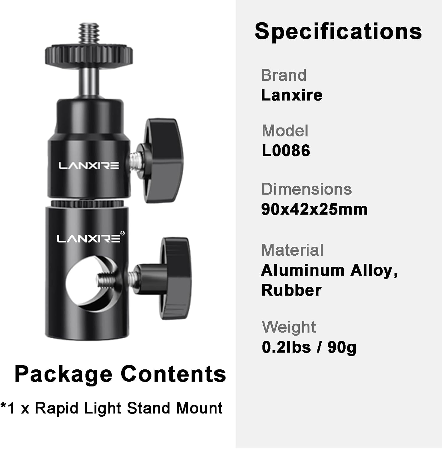 Adaptador de montaje de soporte de luz con mini cabezal de bola de tornillo de 14 pulgadas, compatible con monitor de cámara, luz de anillo, se