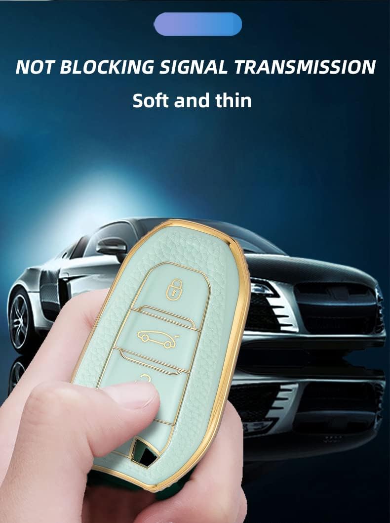 HIBEYO Funda de cuero para llavero Peugeot Smart de 3 botones para Peugeot 308 408 508 2008 3008 4008 5008 5008 Accesorios Funda para llave de coche