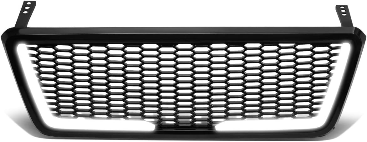 DNA MOTORING GRF-LB-012-BK Barra de luz LED de malla de panal de ABS sin insignias, parrilla de parachoques delantero compatible con Ford F-150 04-08
