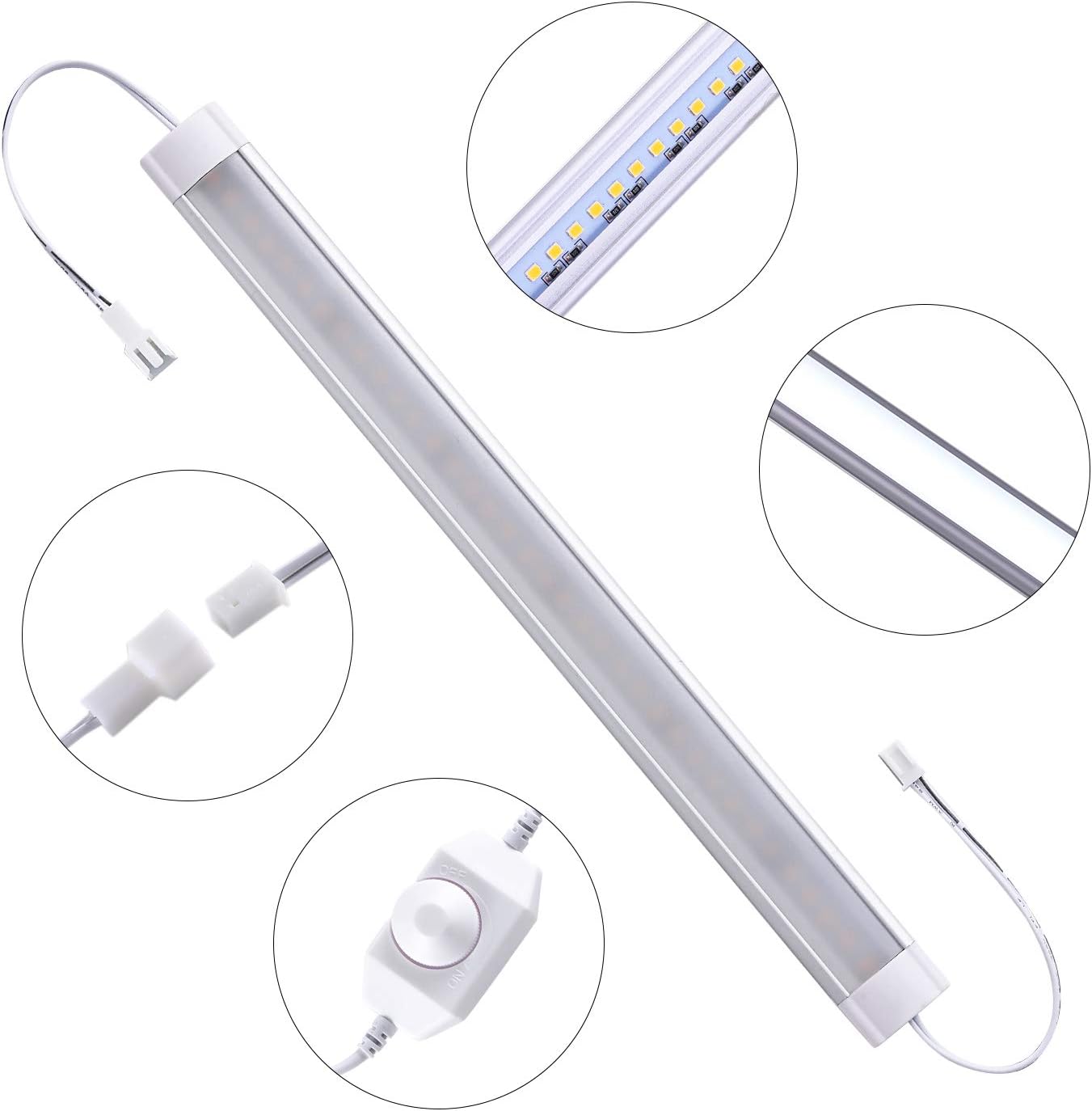 Kit de 6 tiras de luces LED para debajo de la encimera, con cableado regulable, 12 pulgadas y 24 V, enchufables, para cocina, armario, escaparate,