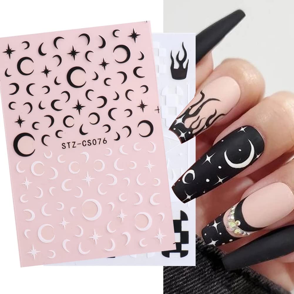 8 hojas de calcomanías divertidas de grafiti, suministros de uñas, calcomanías de uñas autoadhesivas 3D, estrellas, luna, mariposa, rejilla, llama,