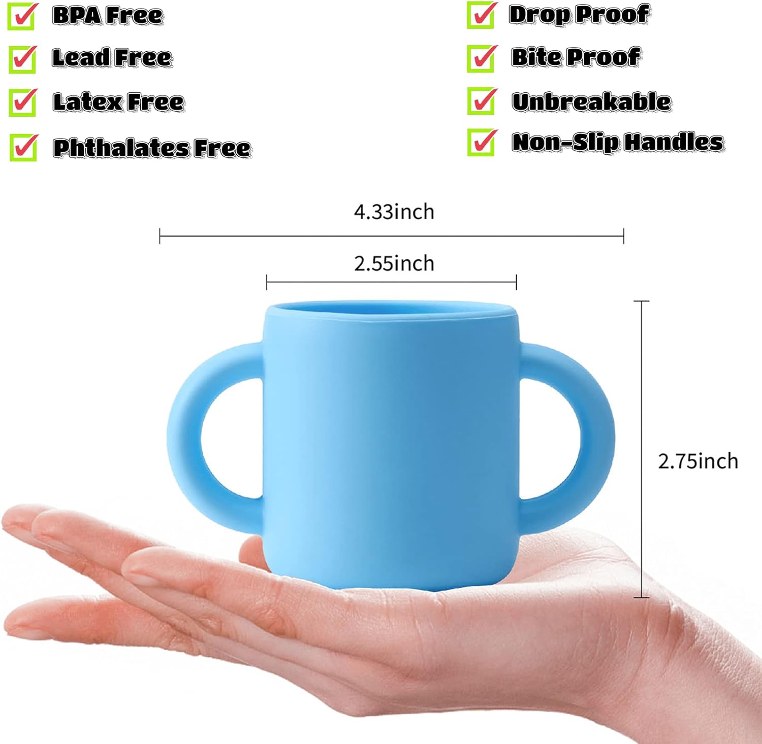 Pequeña taza de entrenamiento de bebida de silicona para bebés y niños pequeños, 2 asas de fácil agarre, taza abierta para bebé de 5 onzas, 6 meses