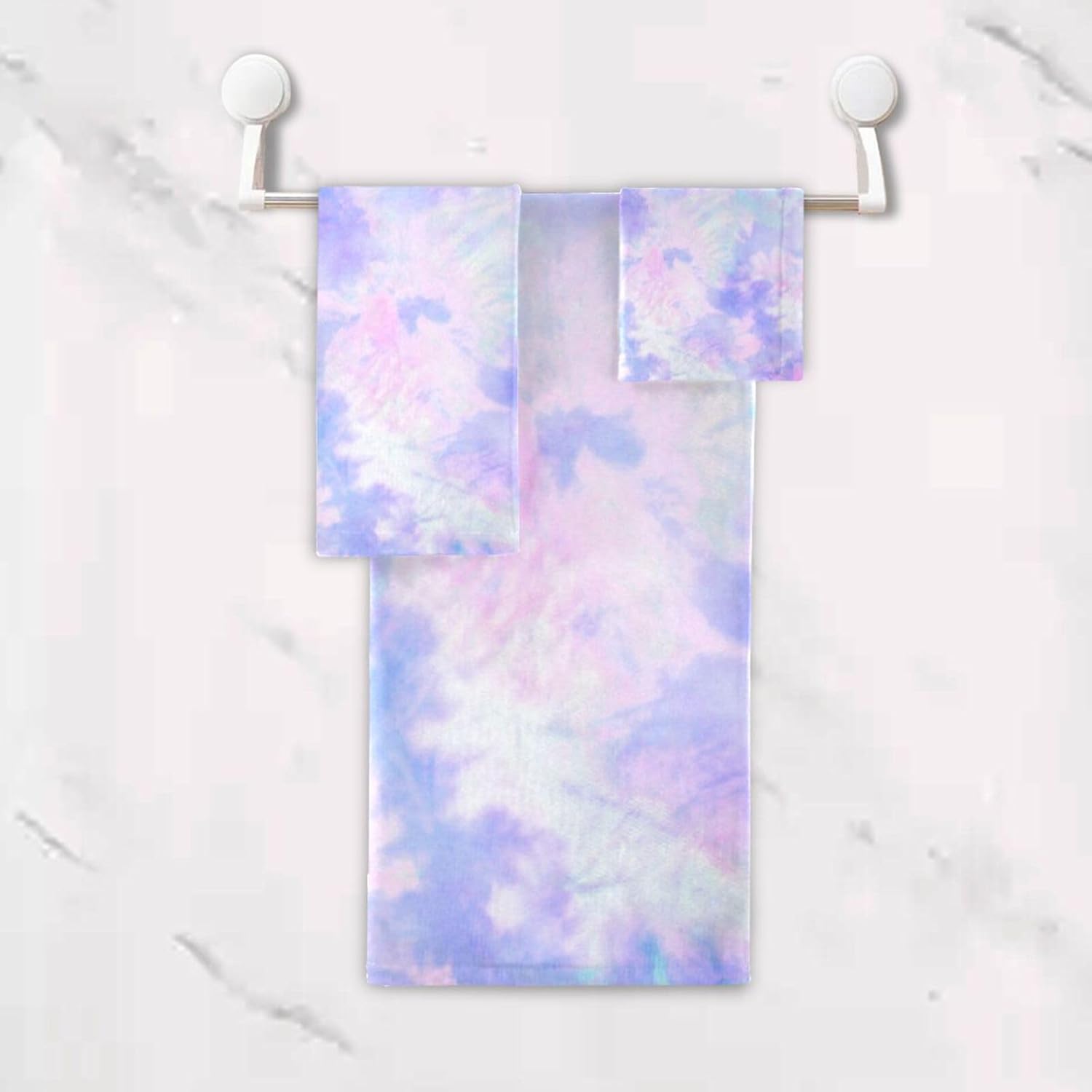 Juego de toallas de 3 piezas con estampado de teñido anudado morado, 1 toalla de baño, 1 toalla de mano, 1 paño de lavado, toallas de secado rápido