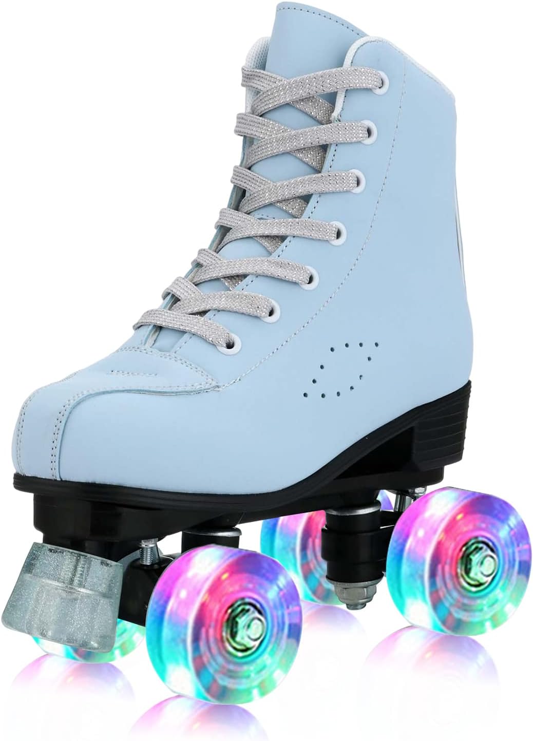YYW Patines de ruedas para mujeres y hombres, de piel sintética de alta calidad, patines clásicos de doble fila, patines para interiores y