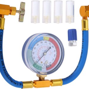 Kit de manguera de recarga de refrigerante R134A con manómetro para aire acondicionado de automóvil, R134a Piercing Can Tap, R134A acoplador rápido, Kit de manguera de recarga de refrigerante R134A con manómetro para aire acondicionado de automóvil, R134a Piercing Can Tap, R134A acoplador rápido,