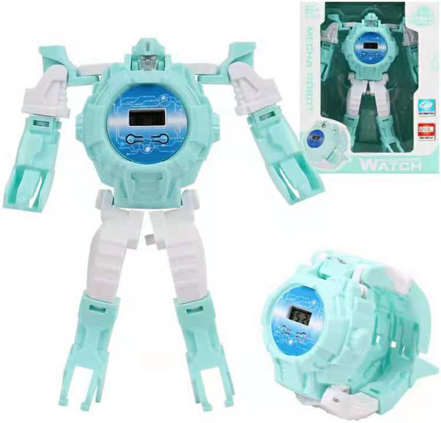 Transformer – Reloj robot de juguete, reloj electrónico transformador, juguetes para niños y niñas de 4, 5, 6, 7, 8 años (azul claro) talla única