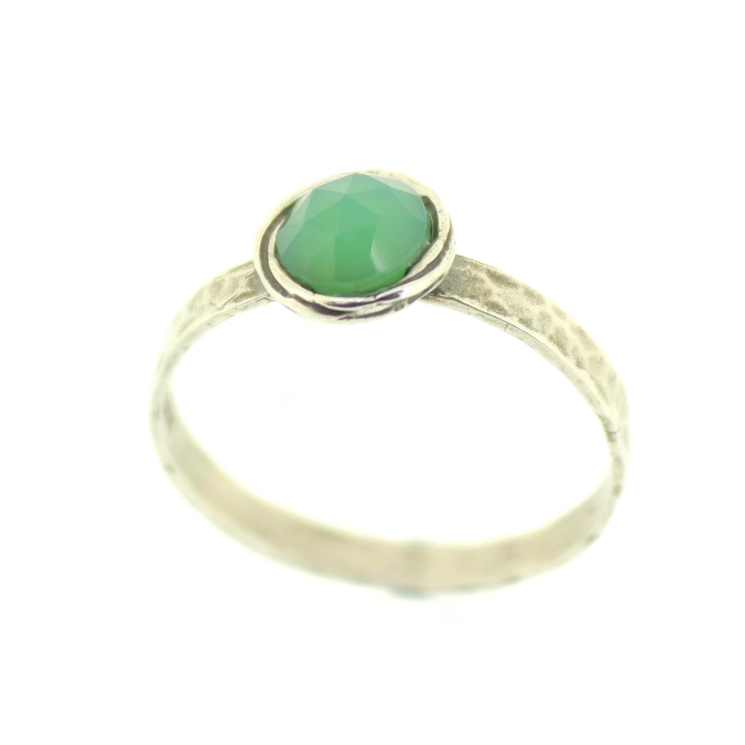 Jade ring, Sterling silver 925 gemstone ring band for women, Green stone ring, Hammered stone stacking ring, Birthstone ring (jade, 9)