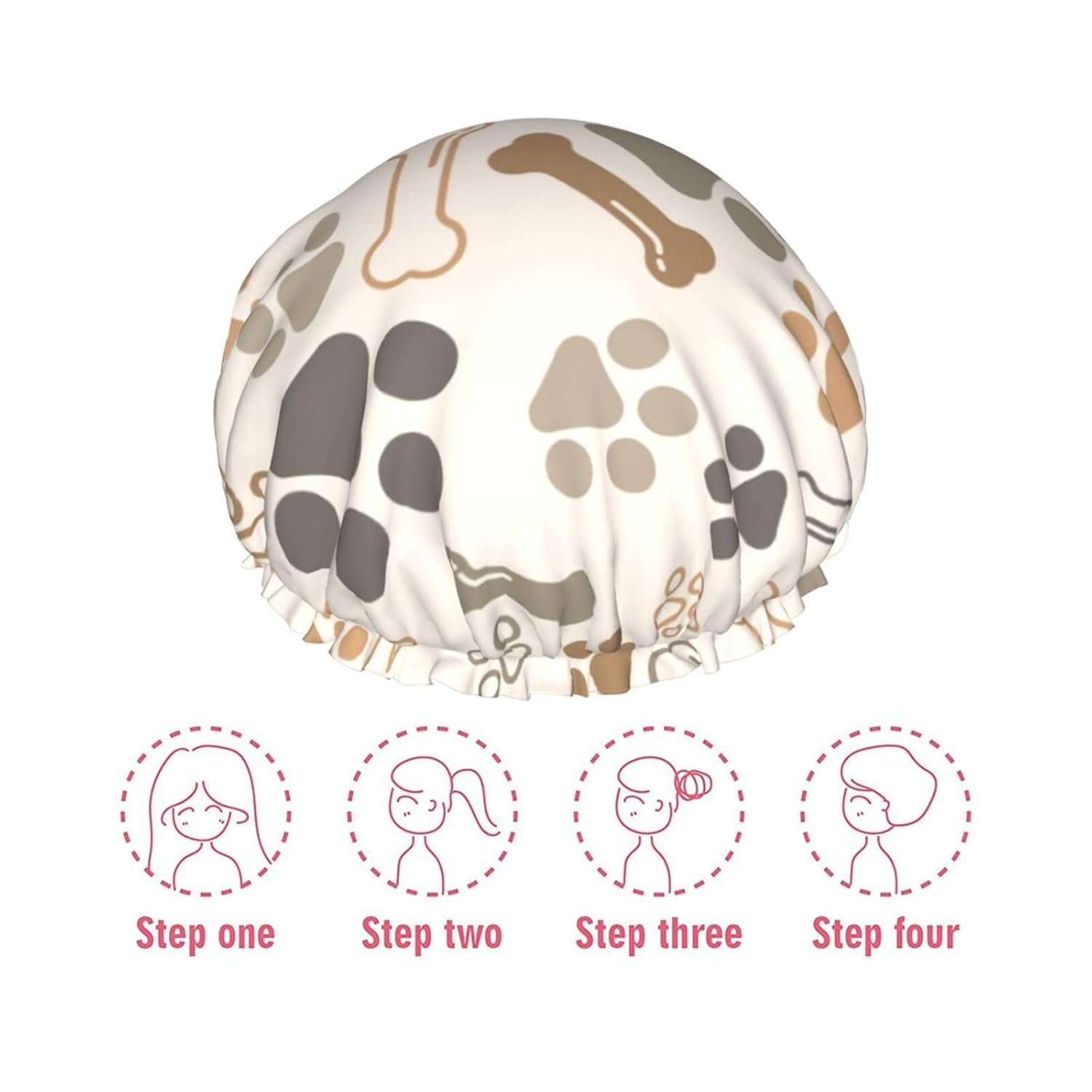 Gorro de ducha grande con estampado de patas de perro y gato para mujeres y hombres, gorro de ducha reutilizable impermeable para trenzas y pelo