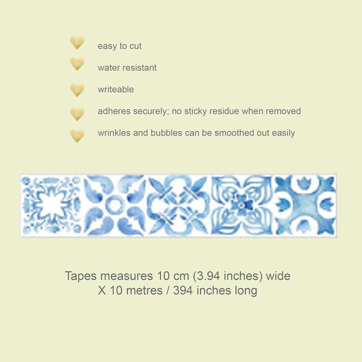 Serenity Fair – Cinta Washi con patrón de azulejos italianos, cinta adhesiva washi decorativa de inspiración marroquí azul y blanca reposicionable,