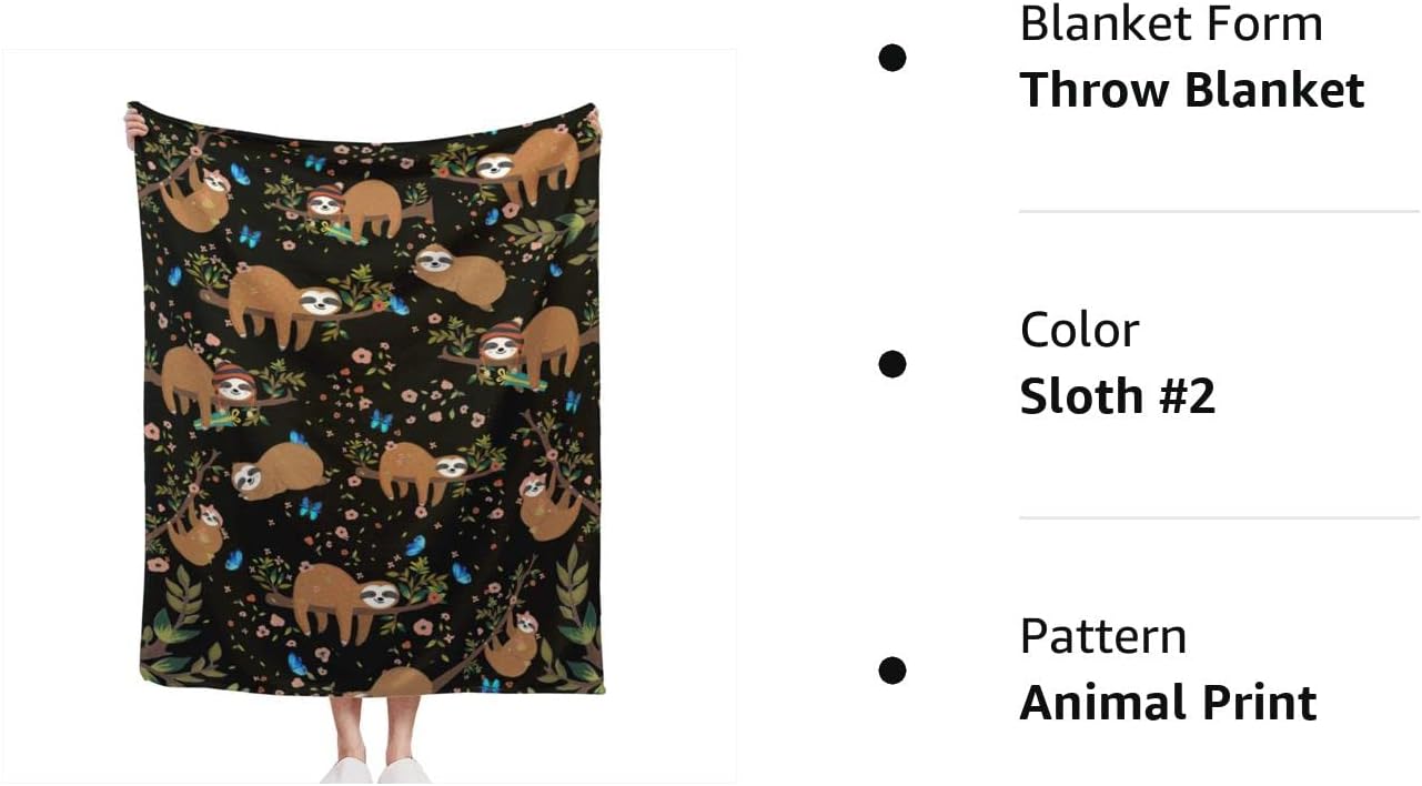 Manta de forro polar de perezoso para cama de 60 x 50 pulgadas, manta de franela de felpa ligera y súper suave para mujeres, hombres y niños