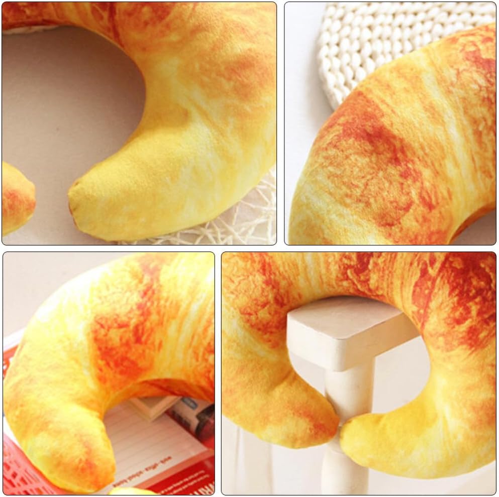 Holibanna Almohada en forma de pan de simulación 3D, almohada de felpa en forma de U, cojín para el cuello, reposacabezas de dibujos animados,
