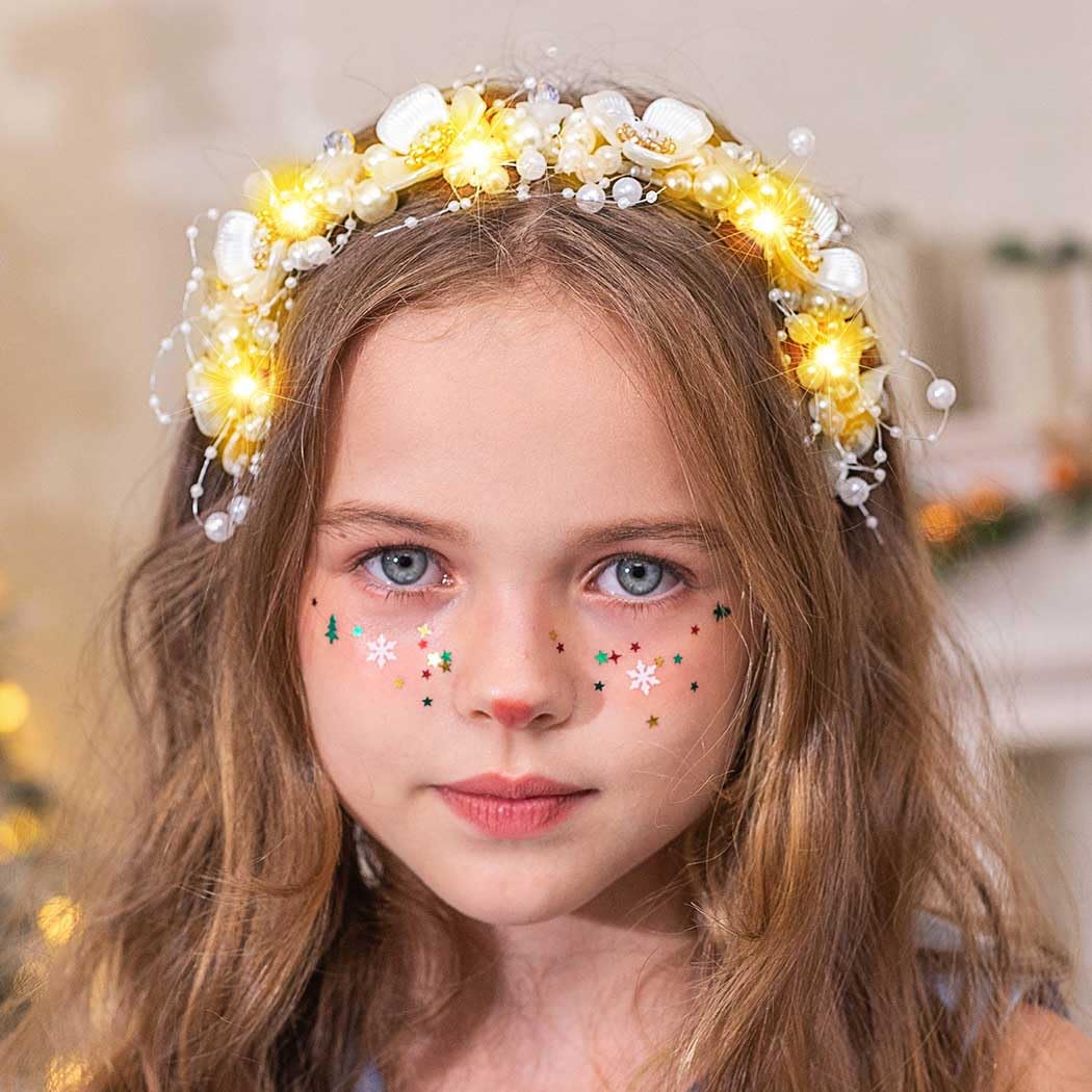 GORAIS Diadema de novia con perlas doradas, accesorios para el cabello de vid iluminados para novias y niñas de flores