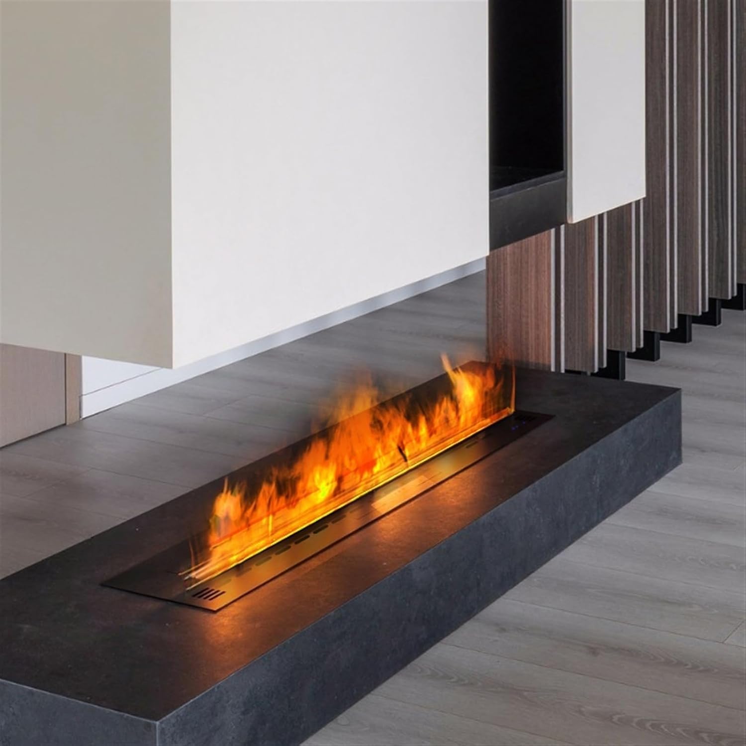 Chimenea eléctrica de vapor de agua empotrada con efecto de llama realista 3D, chimenea de vapor de acero inoxidable ultrafina, control táctil,
