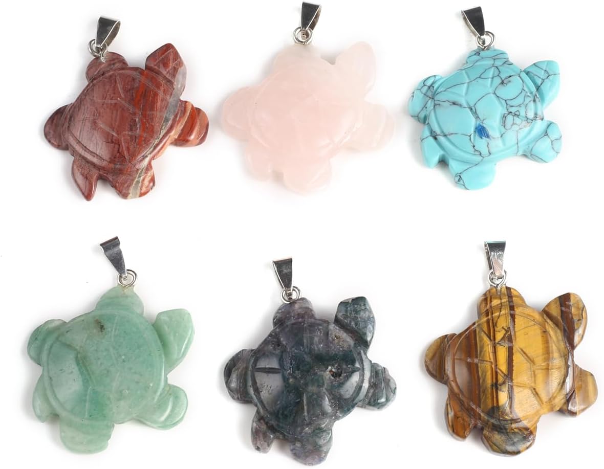 4 dijes de piedra natural, cuarzo rosa, unakita, tortuga en forma de abalorio, para hacer joyas, accesorios de bricolaje, para collares (colores