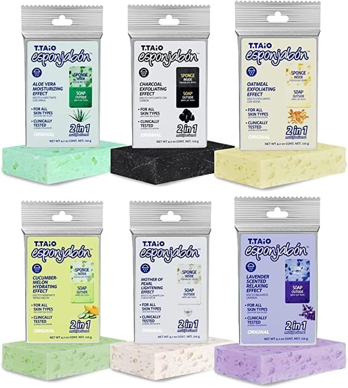 T.Taio Esponjabon – Esponjabon – Esponja de jabón – Exfoliante de ducha y lavado de baño – Masaje facial – Accesorios de baño – Madre perla, aloe