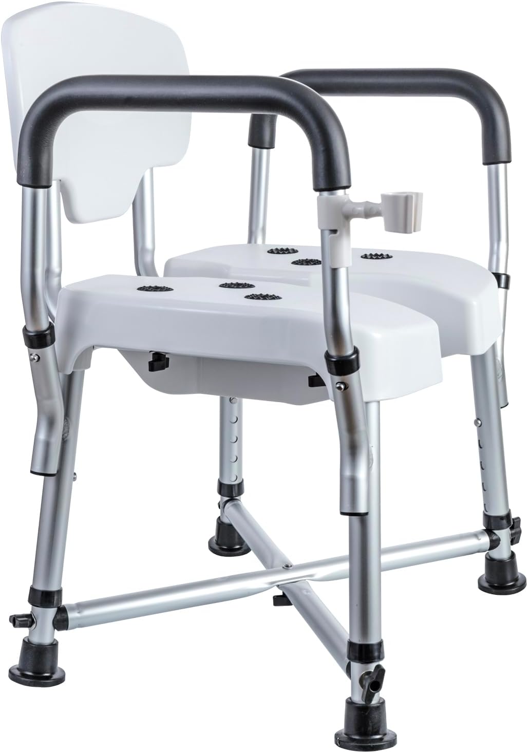 MyGift Silla higiénica ajustable de grado profesional para ducha y bañera con cojín recortado, respaldo de asiento y reposabrazos de agarre
