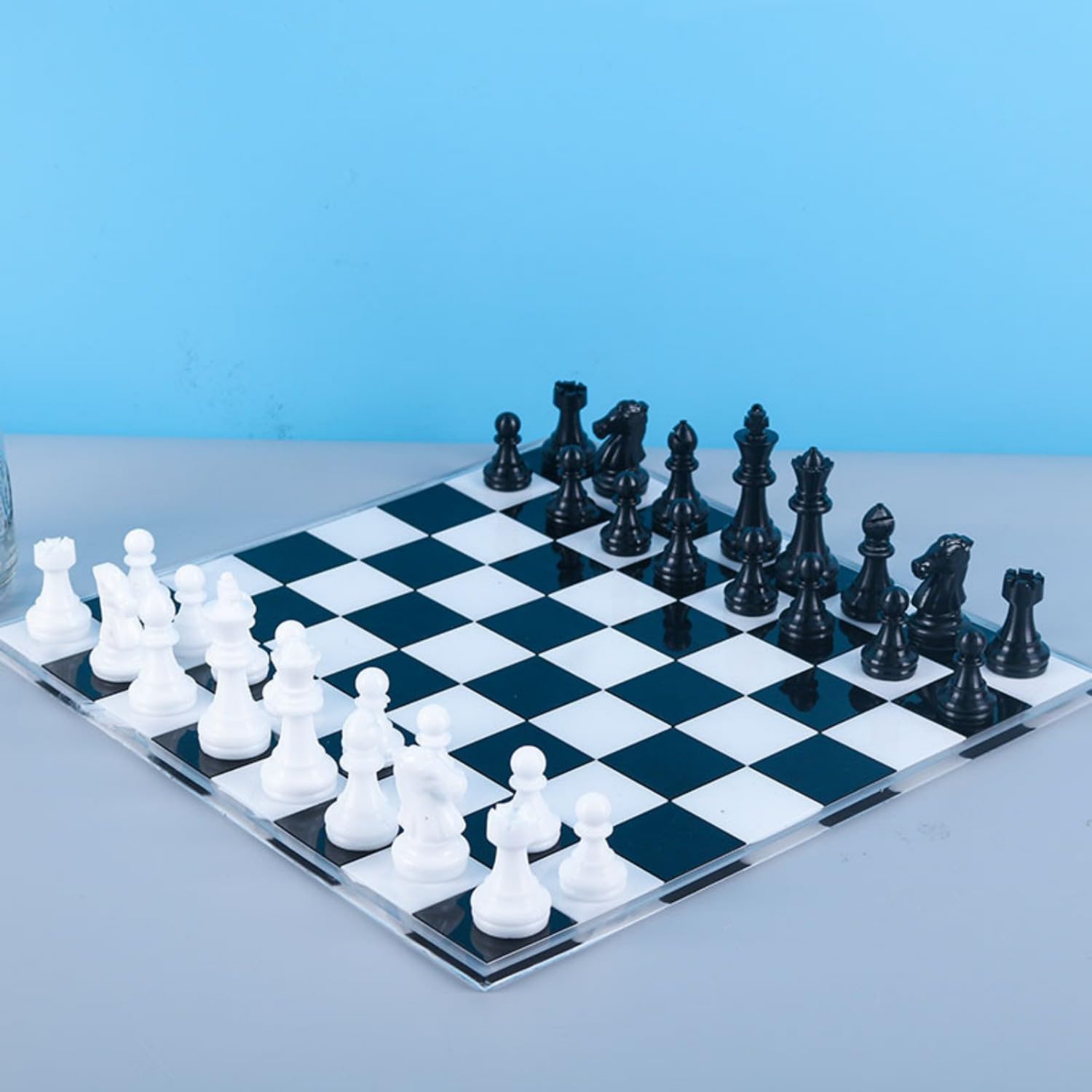 Juego de moldes de resina de ajedrez, 1 molde de silicona para tablero de ajedrez y 16 moldes epoxi de ajedrez 3D de tamaño completo y molde de