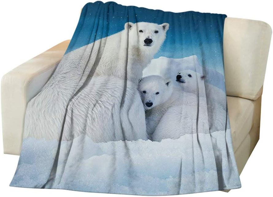 Manta suave y acogedora con diseño de oso polar para sofá de la familia, diseño de cielo azul, para adultos y jóvenes, poliéster de 60 x 80 pulgadas