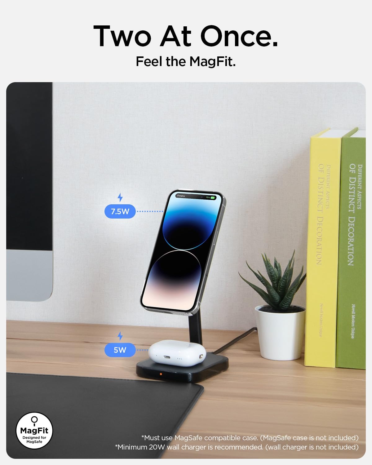 Spigen ArcField (MagFit) para MagSafe 2 en 1 Soporte de carga inalámbrico magnético dual cargador inalámbrico rápido para iPhone 15 Pro Max Plus 14