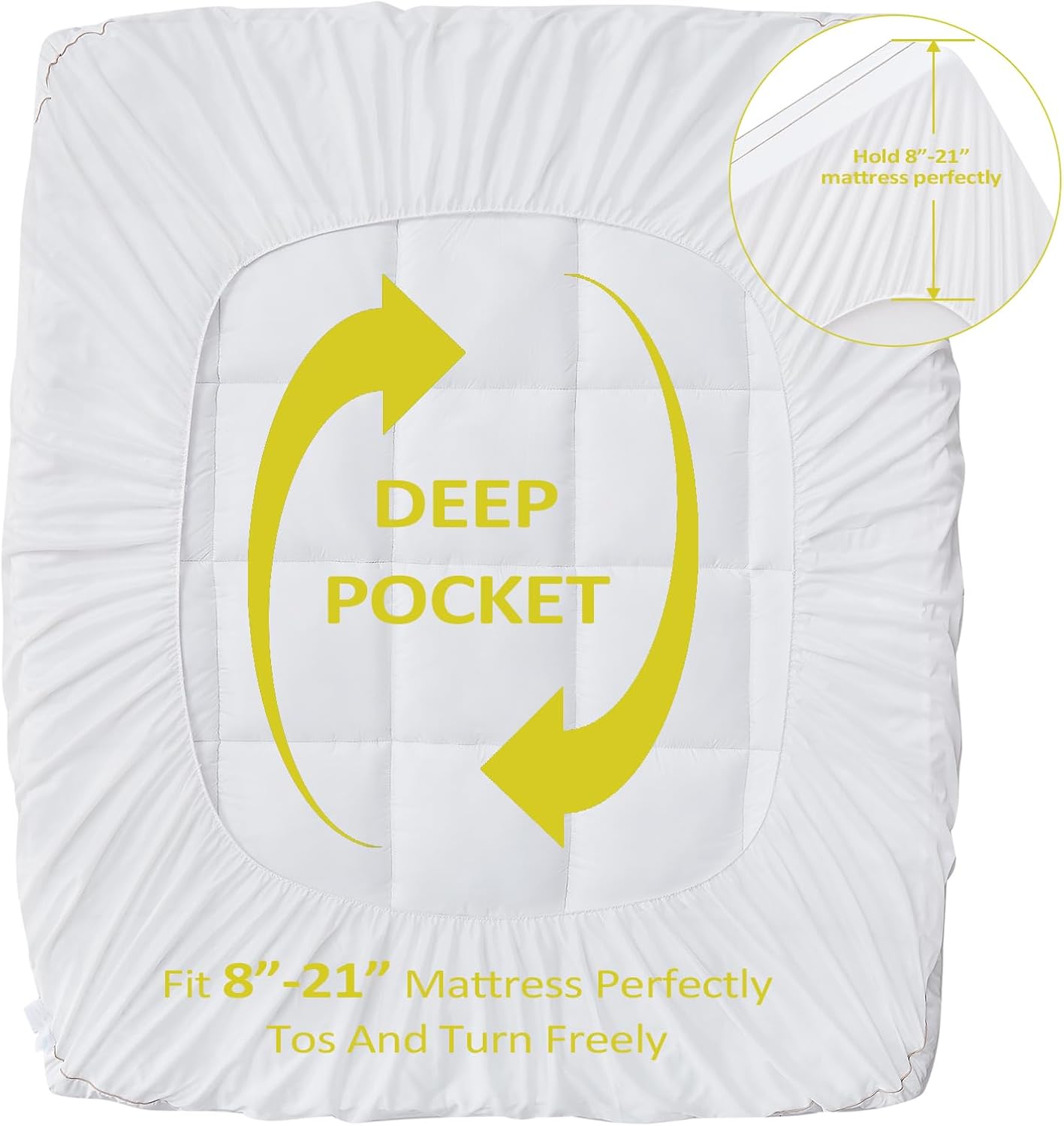 Topmiss Cubrecolchón Queen para personas que duermen con calor, ultra suave y transpirable, relleno de fibra de soja natural con bolsillo protector