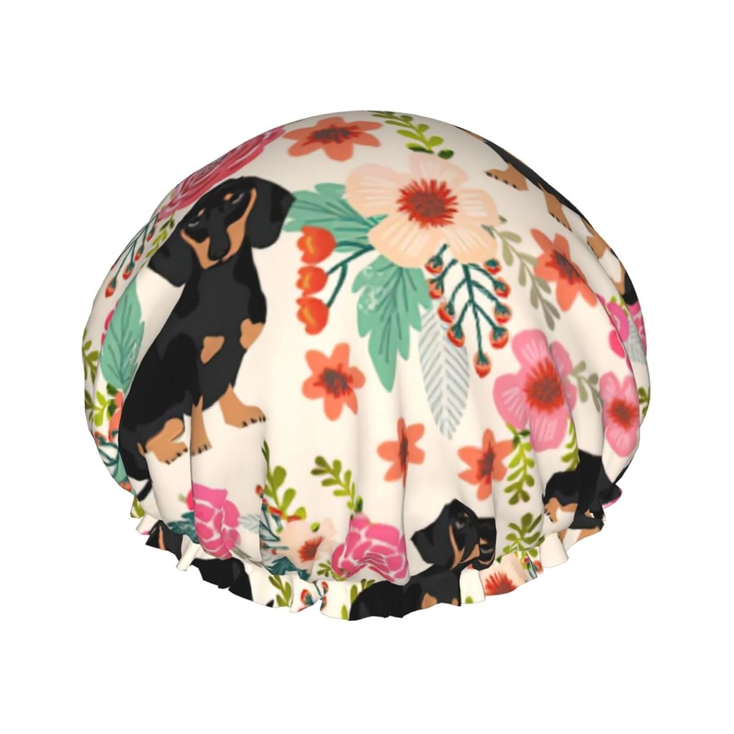 Gorro de ducha floral para mujer, elástico y reutilizable, doble capa impermeable