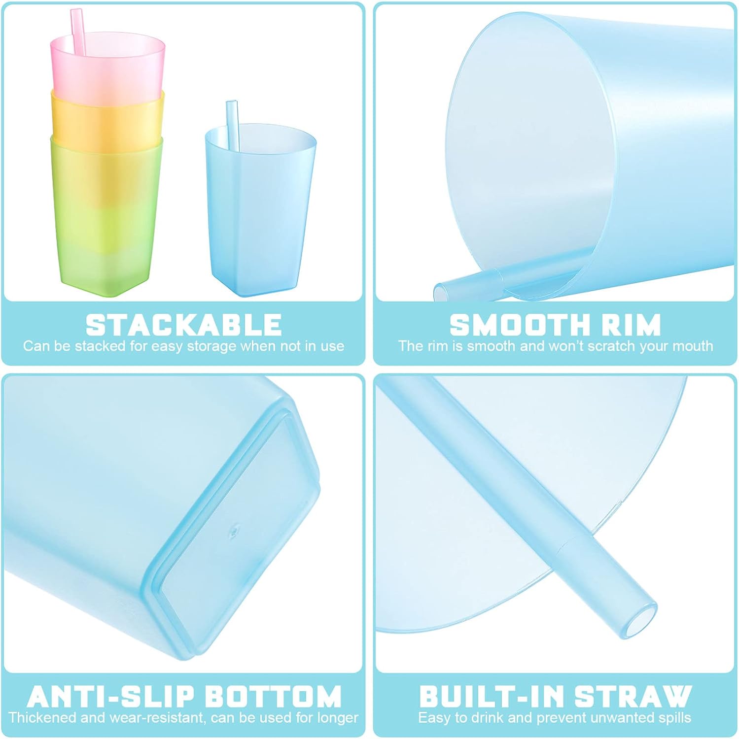 Sippy Cup – 4 vasos para sorber para niños pequeños con popote integrado