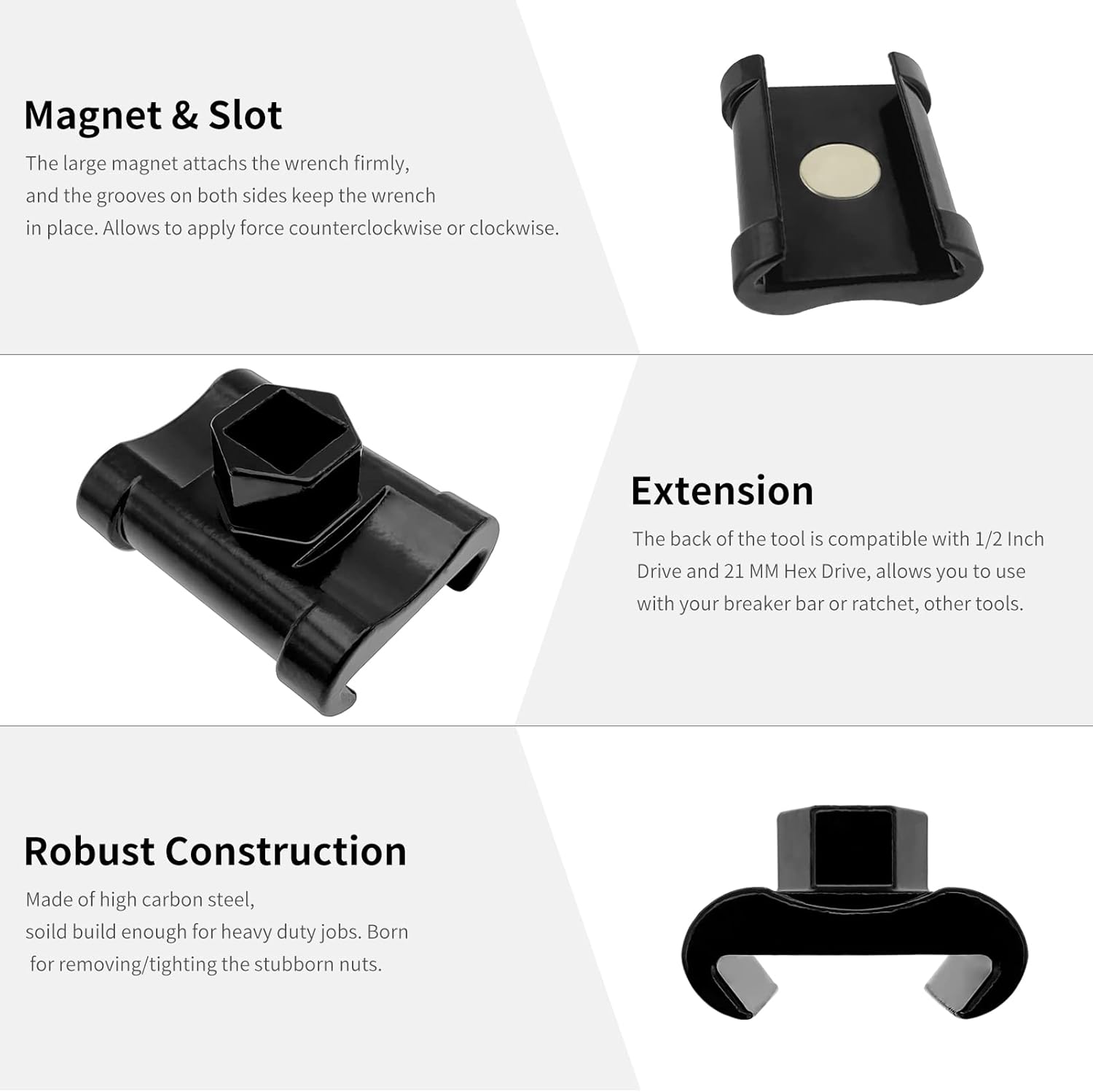 Weytoll Adaptador extensor de llave con manget compatible con unidad de 12 pulgada y unidad hexagonal de 0.827 in, herramienta multiplicadora de par