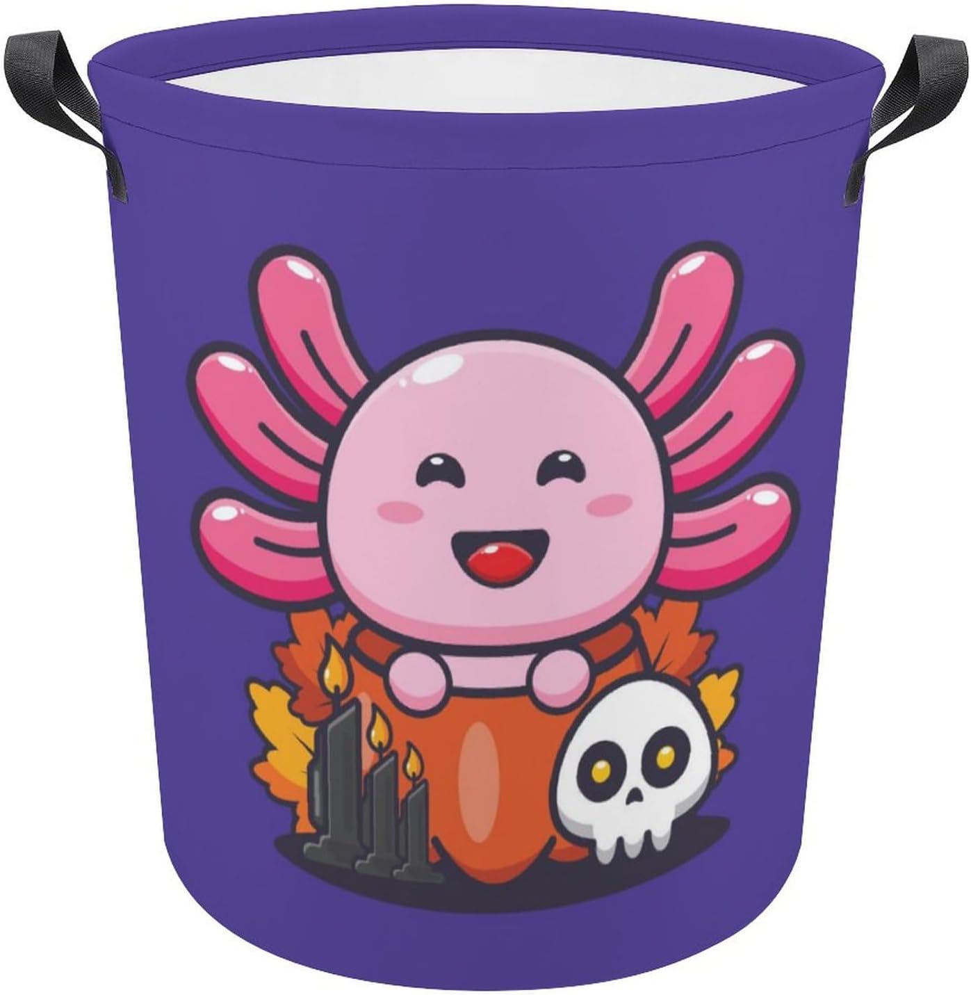 Cesto de ajolote rosa en calabaza para ropa sucia, lindo diseño de dibujos animados de Halloween, cestas plegables para ropa sucia, cesta de ropa,