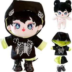 niannyyhouse Muñeca de peluche de 7.9 in con capucha y cuerpo de peluche humanoide desnudo, pantalones de cuero, ropa de muñeca Kpop (A-2) niannyyhouse Muñeca de peluche de 7.9 in con capucha y cuerpo de peluche humanoide desnudo, pantalones de cuero, ropa de muñeca Kpop (A-2)