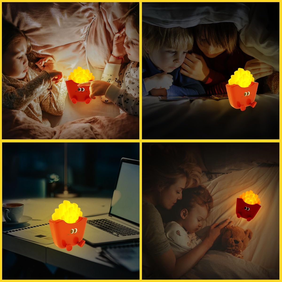 Luz nocturna con forma de papas fritas, 1200 mAh linda luz de noche para dormitorio de niñas, luz táctil recargable con función de sincronización de