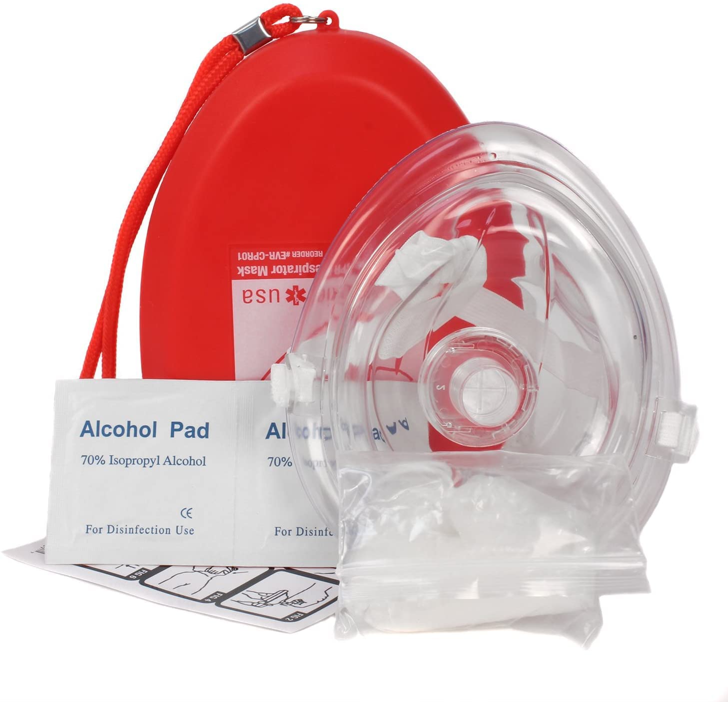 Ever Ready First Aid Máscara de rescate de RCP, resucitador de bolsillo para adultosniños, estuche rígido con correa para la muñeca, guantes y