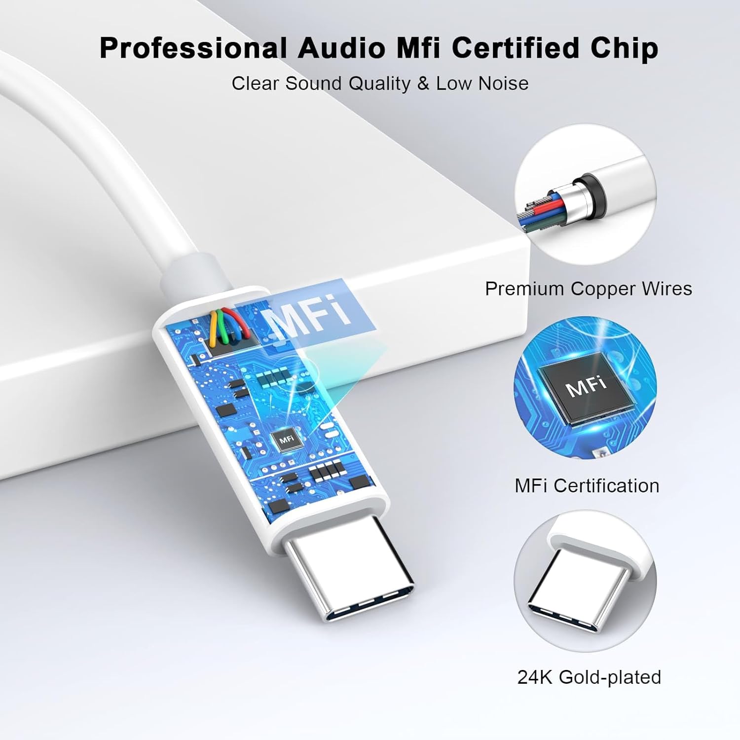 Cable de audio auxiliar para iPhone 15 a automóvil, 3.3 pies con certificado Apple MFi USB tipo C a 0.138 in para auriculares estéreo de automóvil,