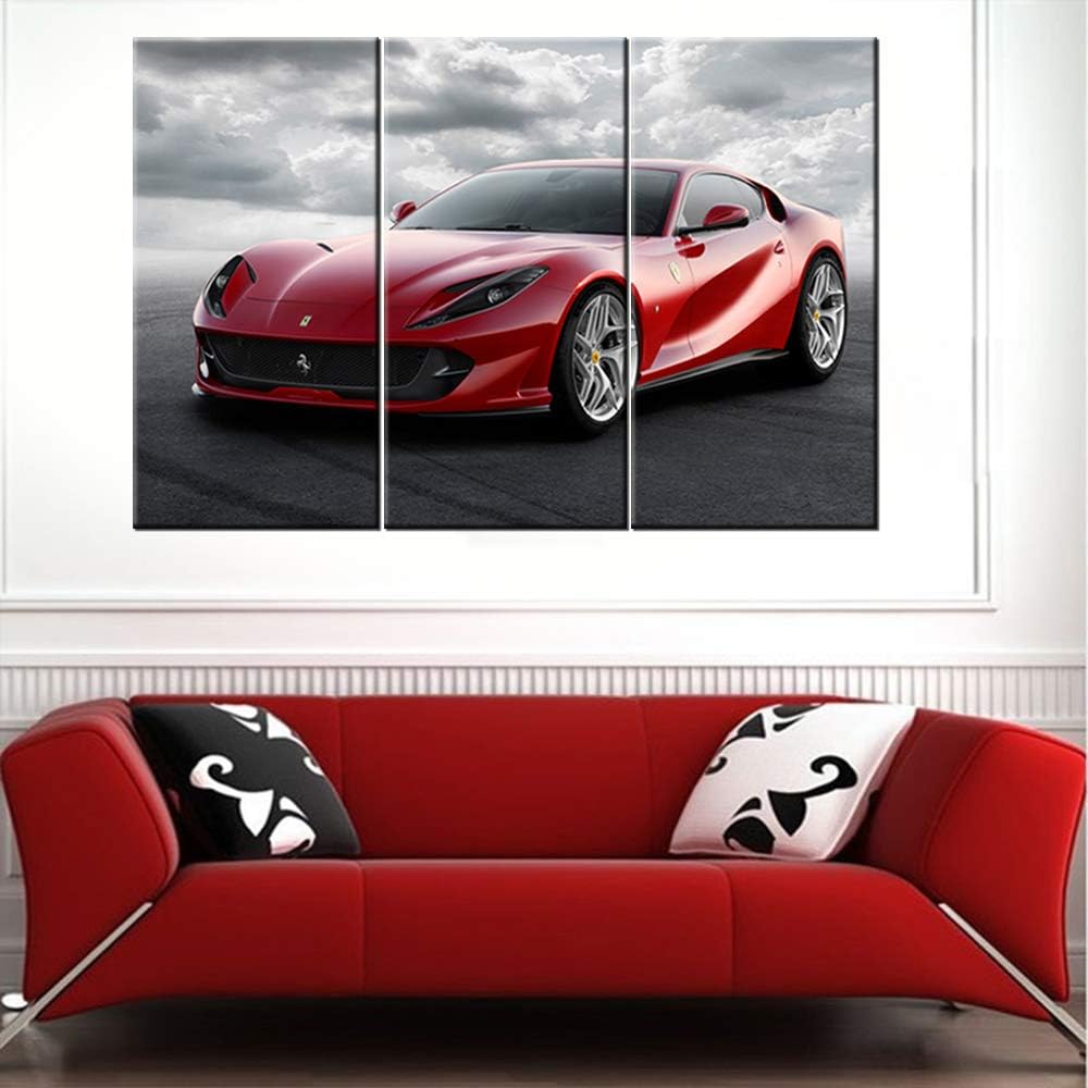 Pósteres de auto deportivo rojo en blanco y negro enmarcado, arte de pared de autos de carreras, imágenes impresas en lienzo, pintura para sala de