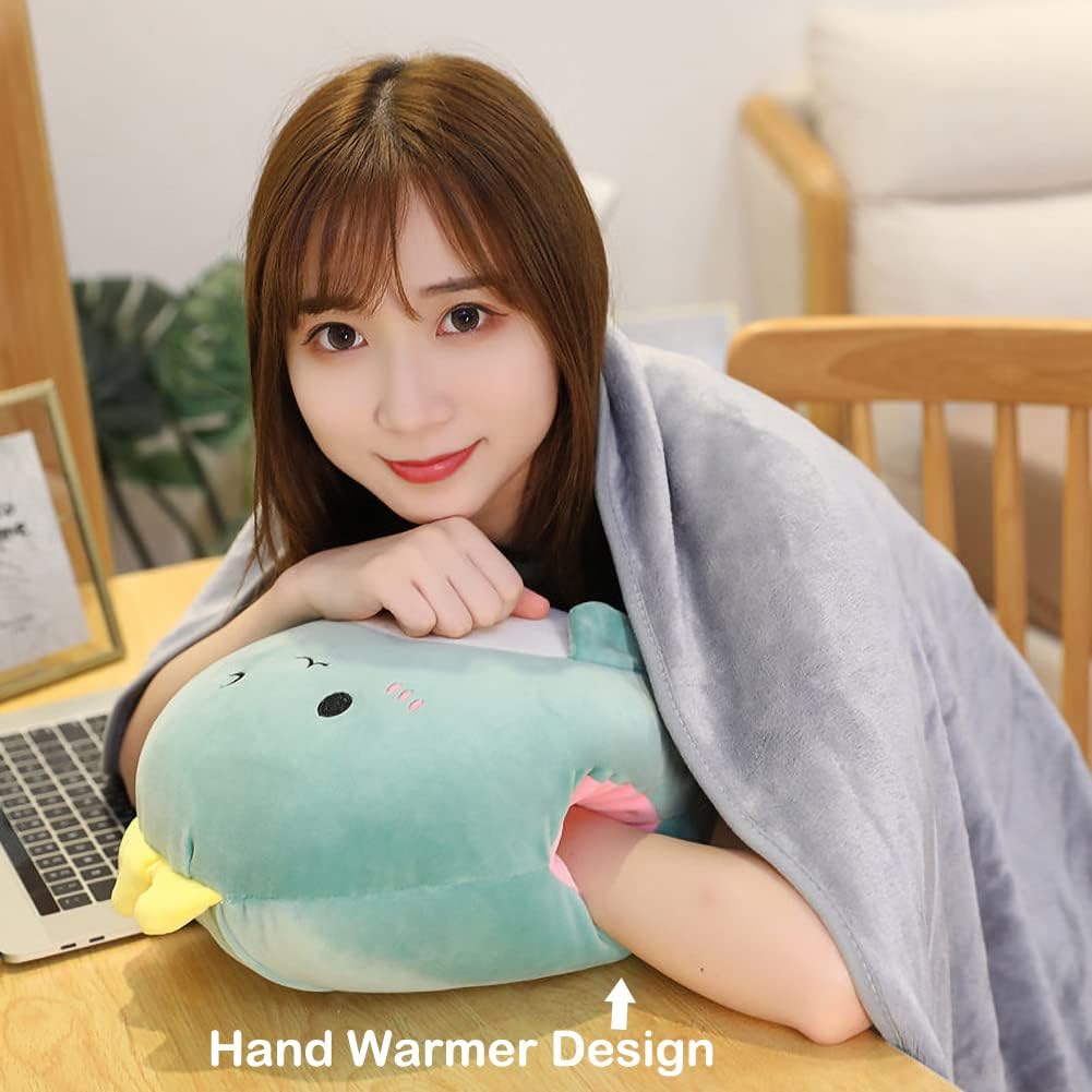 Cobija de peluche con diseño de pingüino de peluche y manta de forro polar, manta de viaje y almohada 2 en 1 (gris)