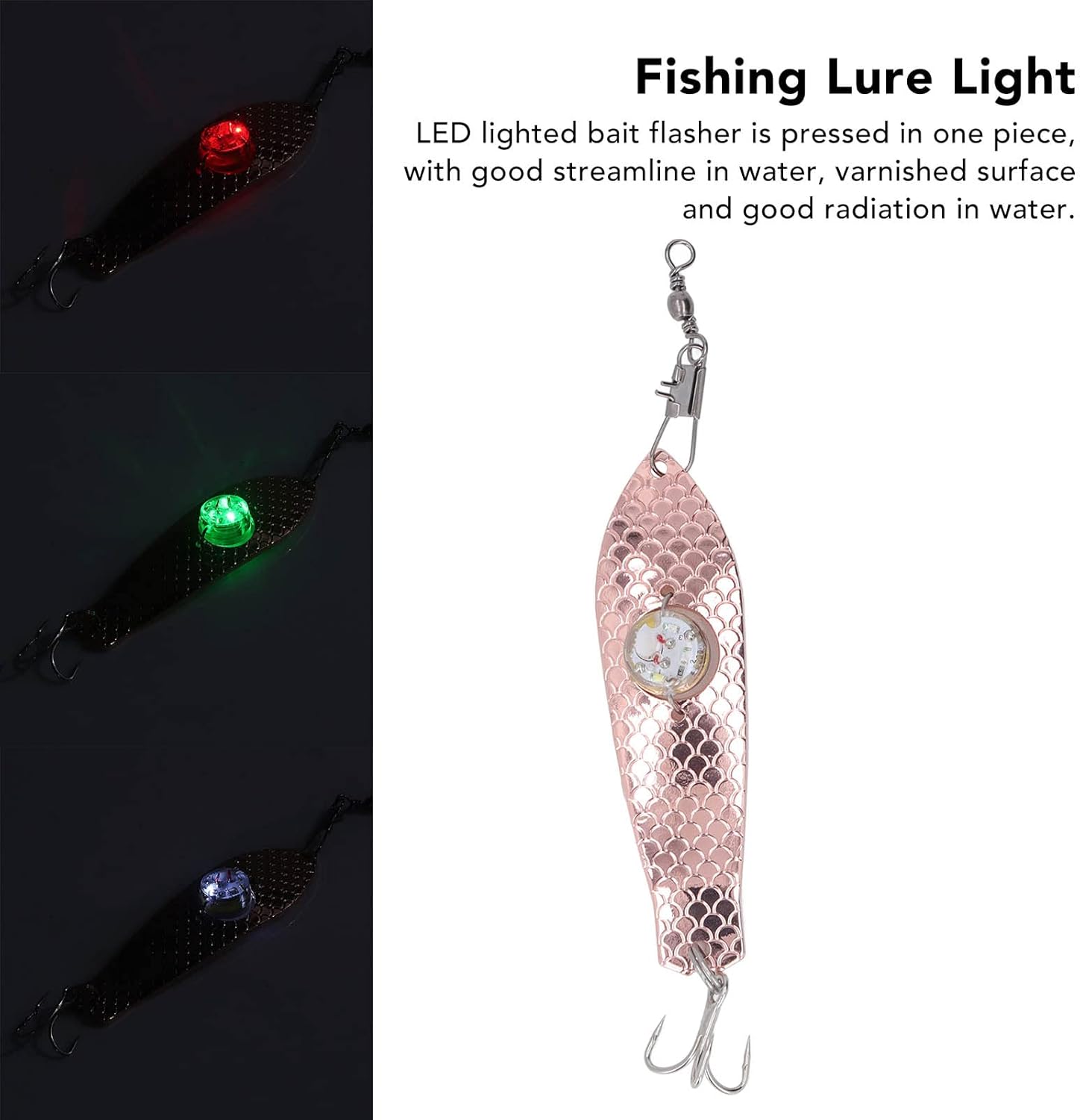 Keenso Señuelo de pesca LED de acero inoxidable a prueba de óxido con luz LED para accesorios de pesca, fuerte, duradero y resistente a la corrosión