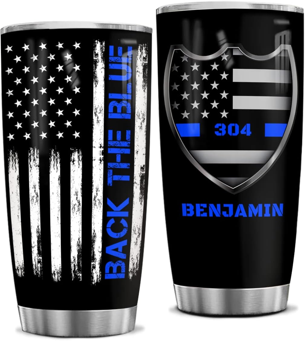 Regalos de oficial de policía personalizados Back The Blue Tumbler Bandera de Estados Unidos, Academia de Policía, regalos de graduación para