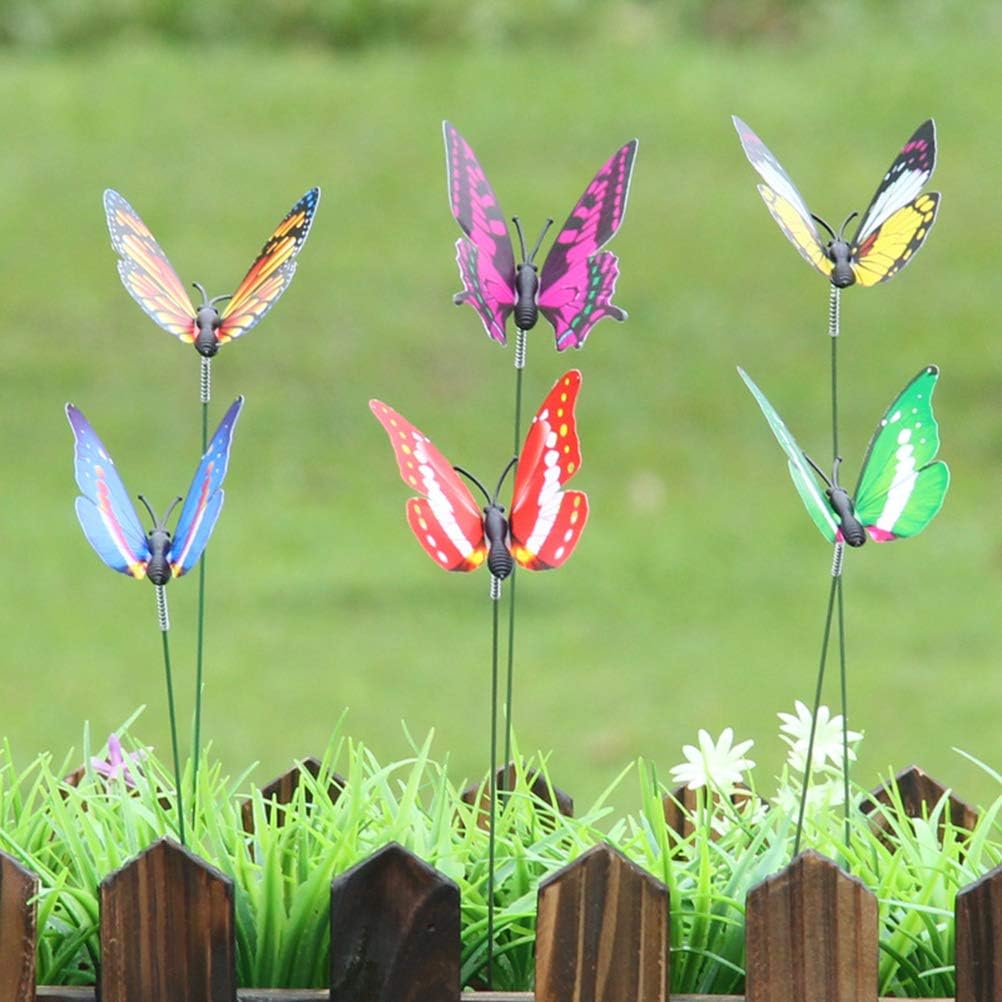 NUOBESTY Decoración de estacas de jardín de mariposas, mariposas falsas, decoración de patio, estacas de mariposas 3D para interiores y exteriores,
