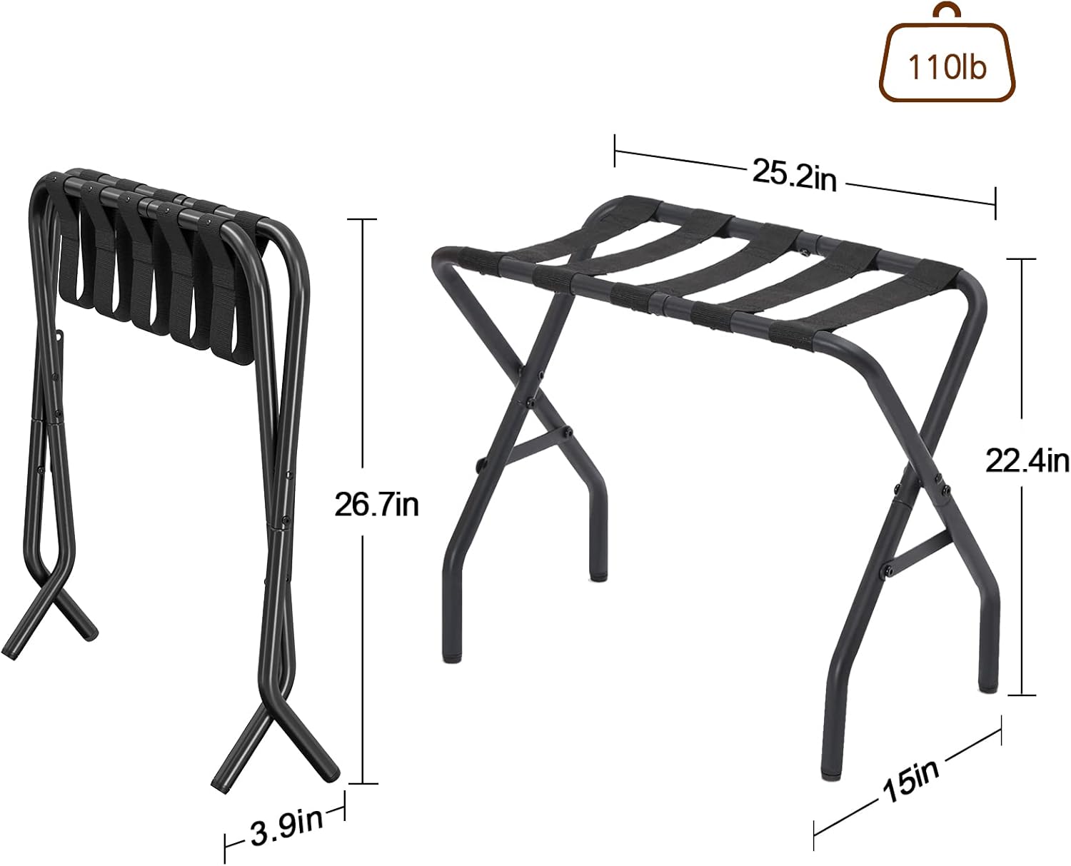 AMHANCIBLE Luggage Rack, Foldable Suitcase Stands Set of 2, Metal Luggage Holder for Guest Room, Bedroom, Hotel, Holds up to 110 lb, Easy Assemble,