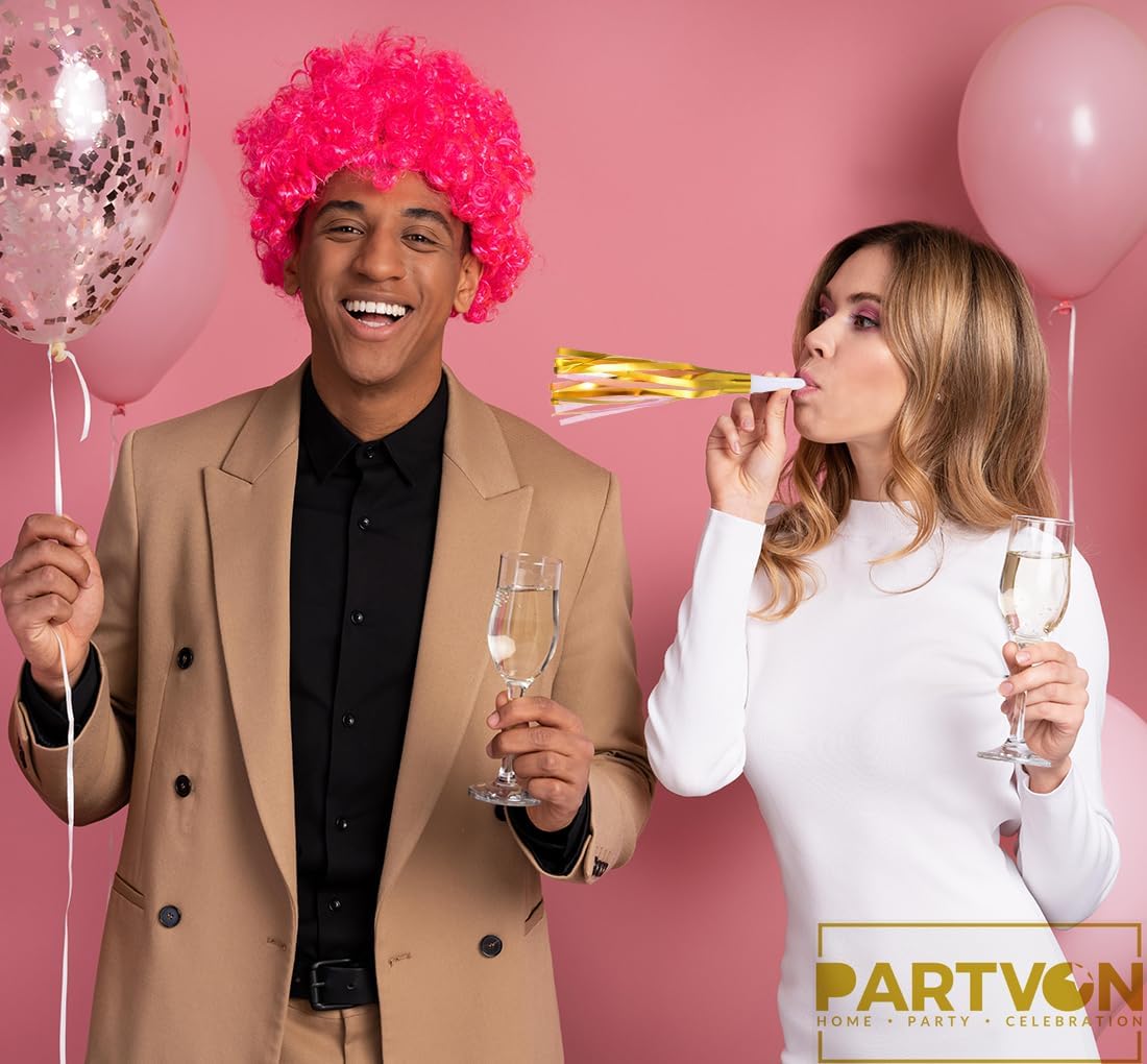 24 piezas de purpurina metálica con flecos, color dorado y rosa, soplador de fiesta con flecos para niños y adultos, cumpleaños, baby shower,