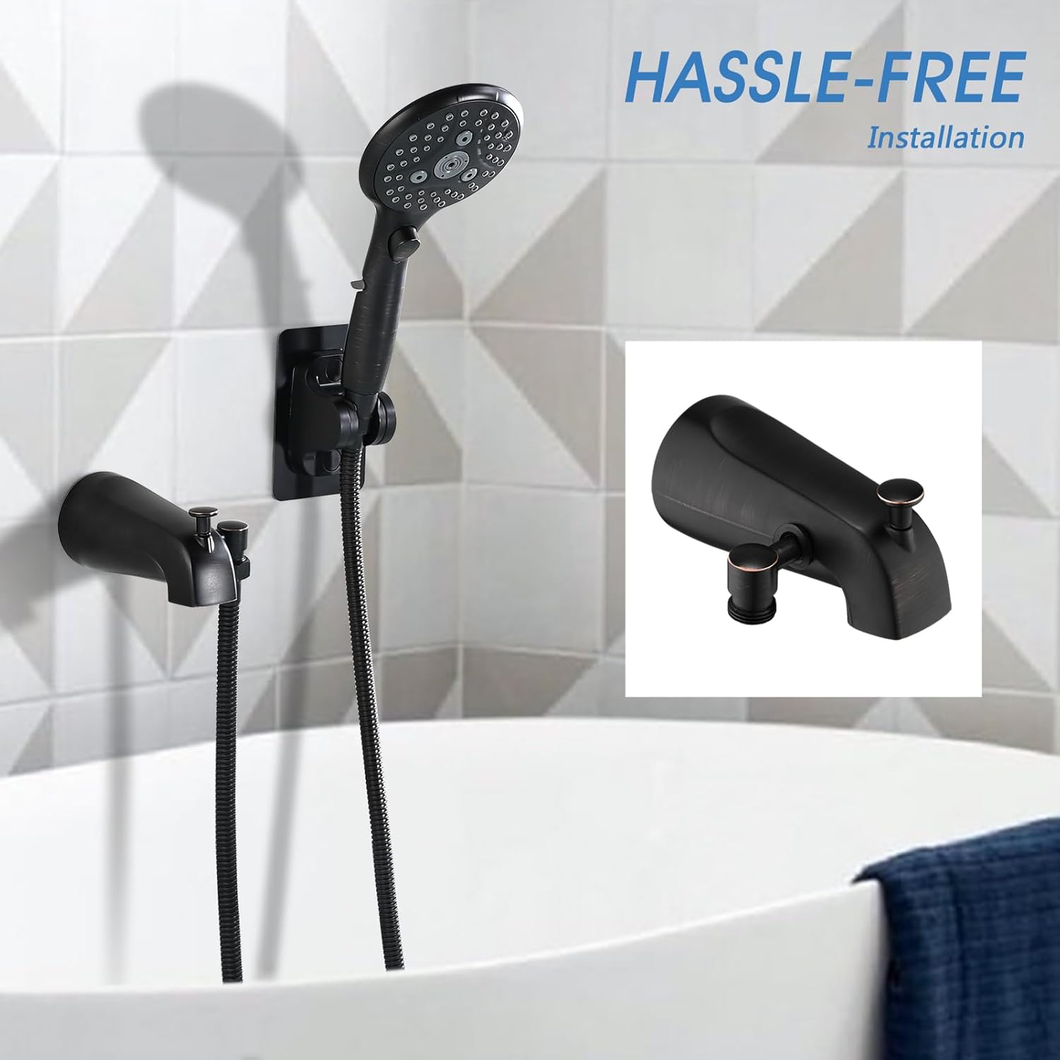 PROOX Grifo de bañera de metal con rociador de bronce aceitado, 6 ajustes de ducha de mano con interruptor de pausa de encendidoapagado, grifo de