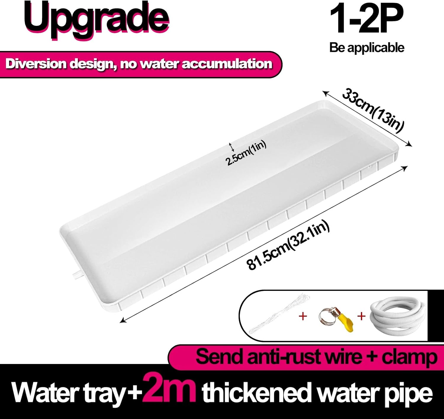 Bandeja de goteo de aire acondicionado, unidad interiorexterior, bandeja de drenaje y recogida de agua, kit de drenaje (color blanco2m, tamaño A)
