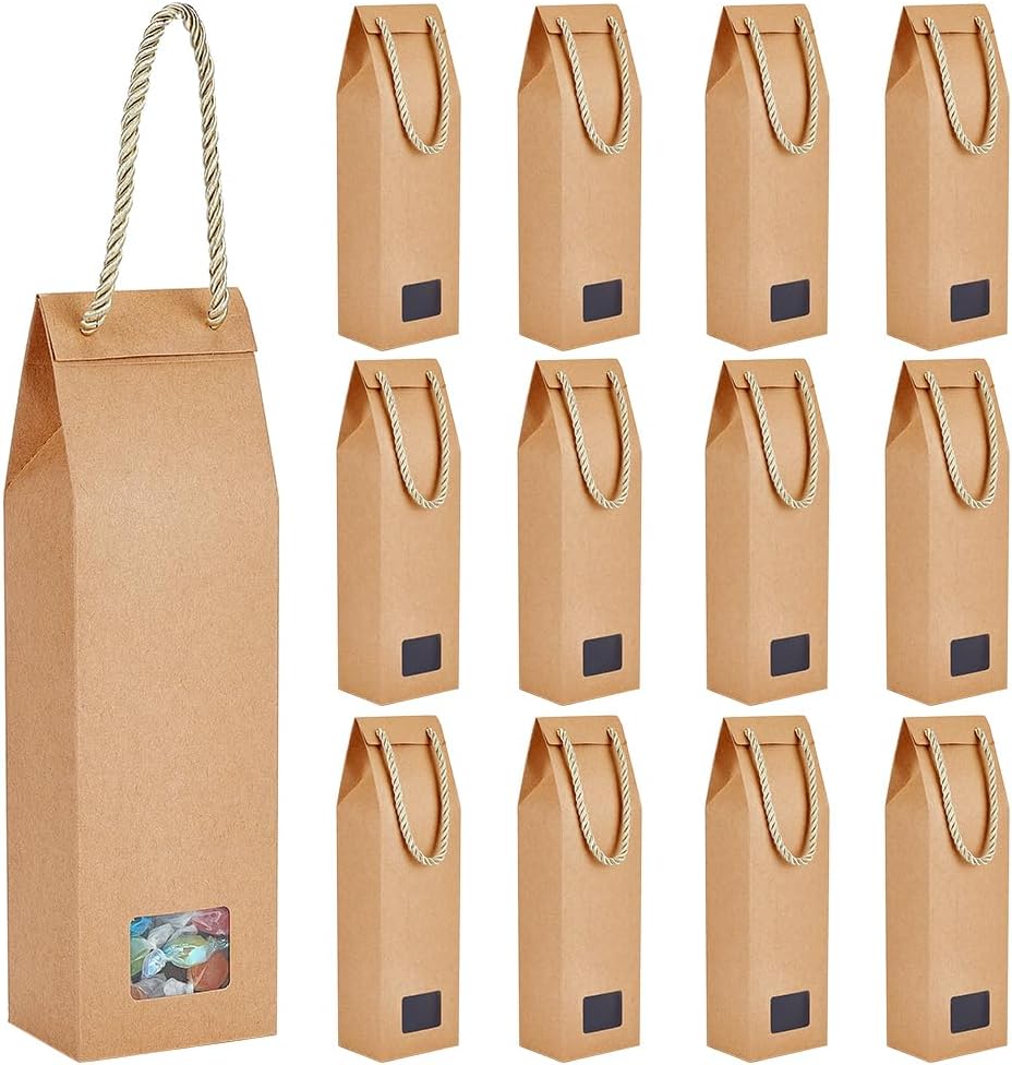 PH PandaHall 12 bolsas de regalo de papel kraft con ventana transparente, bolsas de dulces con cuerda, bolsas de manualidades para té, flores,