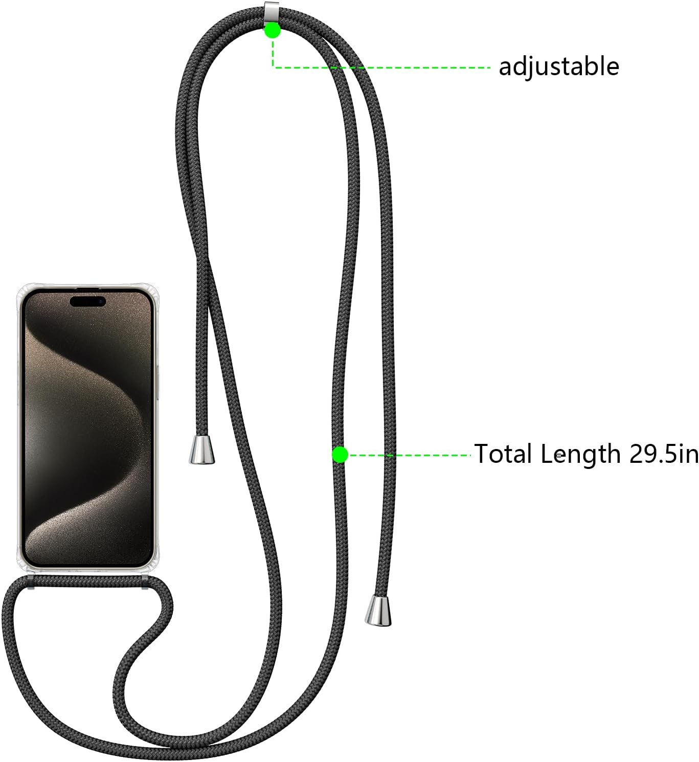 ZTOFERA Compatible con iPhone 15 Pro Max, funda transparente con cordón ajustable, TPU suave y delgada, a prueba de golpes, funda cruzada para