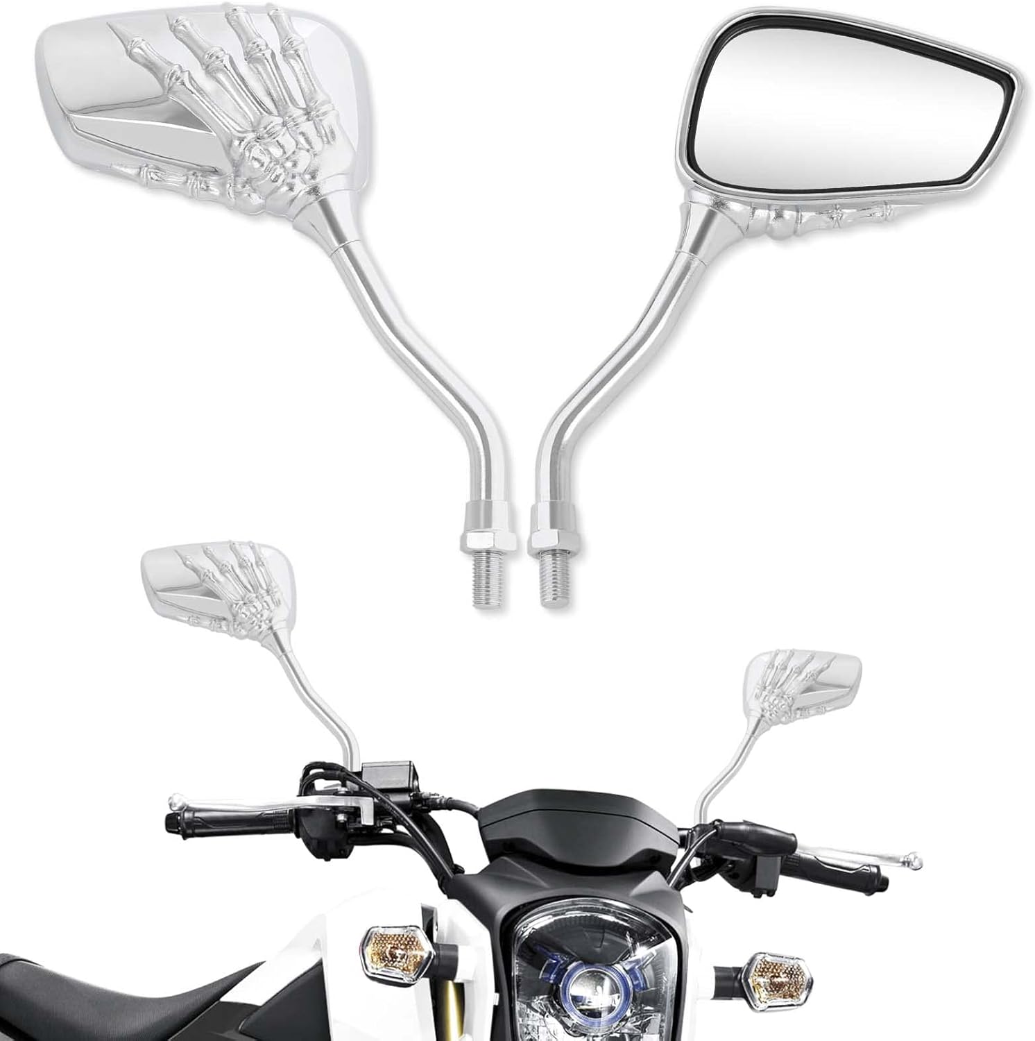 DREAMIZER 8MM 10MM motocicleta retrovisión lateral espejos cráneo esqueleto mano garra cromo espejo manillar