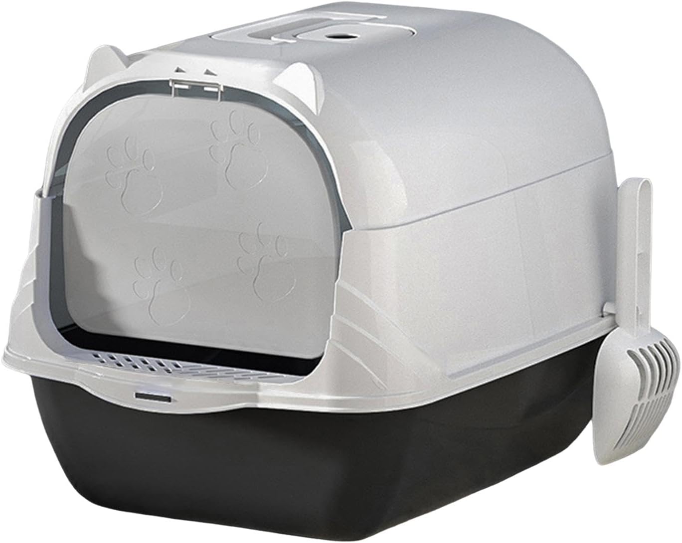 Caja de arena para gatos cerrada y cubierta con capucha para gatos, bandeja de arena duradera de dos vías para puerta móvil, caja de arena profunda