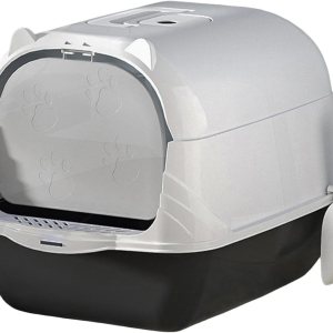 Caja de arena para gatos cerrada y cubierta con capucha para gatos, bandeja de arena duradera de dos vías para puerta móvil, caja de arena profunda Caja de arena para gatos cerrada y cubierta con capucha para gatos, bandeja de arena duradera de dos vías para puerta móvil, caja de arena profunda
