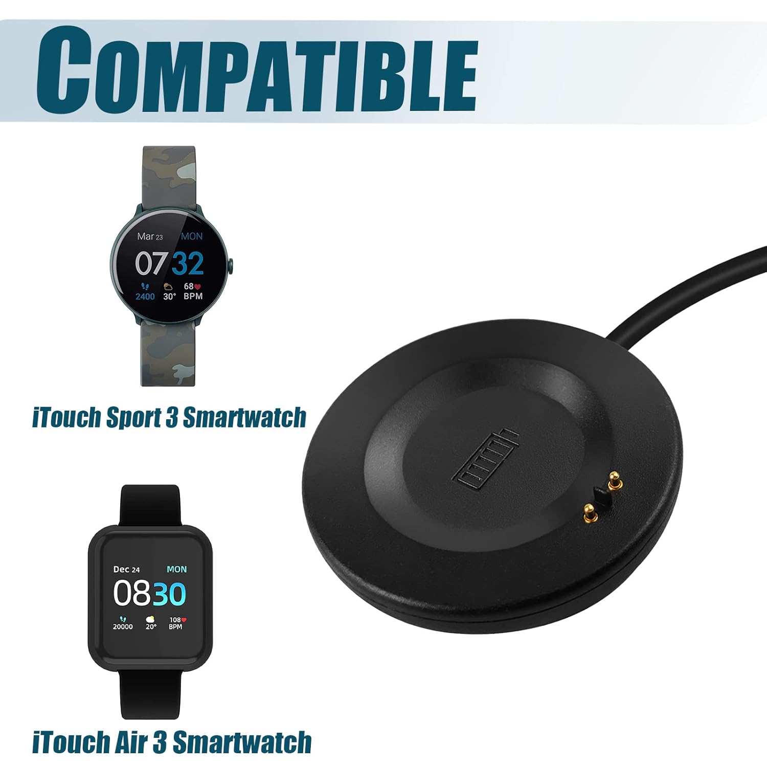 2 cables de carga USB solo compatibles con iTouch Air 3 Smartwatch y iTouch Sport 3 Smartwatch, estación base de carga de repuesto compatible con