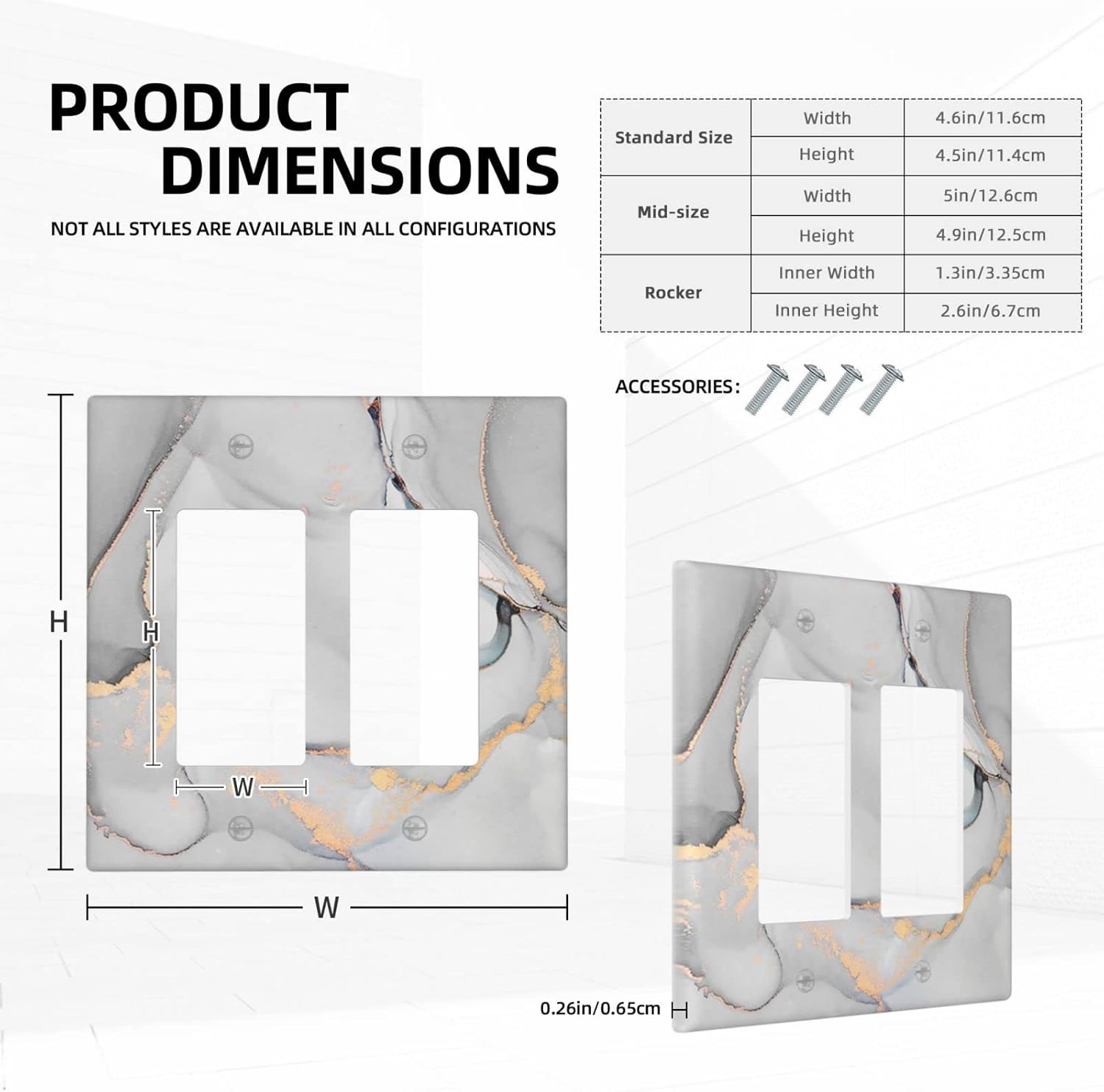 Placa de pared de mármol de 2 cuadrillas doble basculante decorativa cubierta de interruptor de luz moderna abstracta para decoración de dormitorio